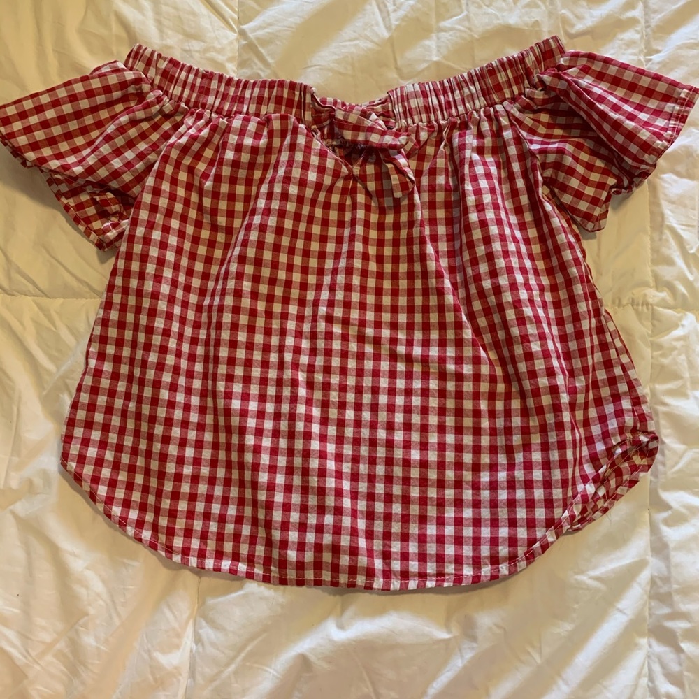 Red Gingham Off the Shoulder Top